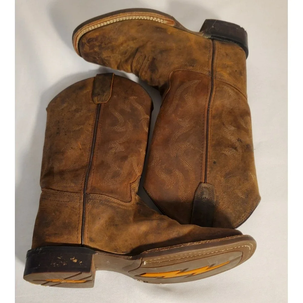 Cody James BBSC1904 Brown Leather Square Toe Cowboy Western‎ Boots Youth Size 4D